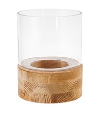 Hinch Wooden Base Hurricane Lantern Glass Candle Holder 21cm Elegant Home Decor