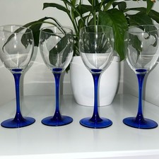Vintage Cobalt Blue Luminarc Stem Wine Glasses set of four VGC
