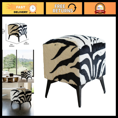 Zebra print velvet ottoman - ottoman,
