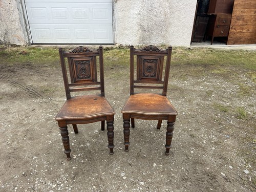 Pair oak hall chairs - hall, /