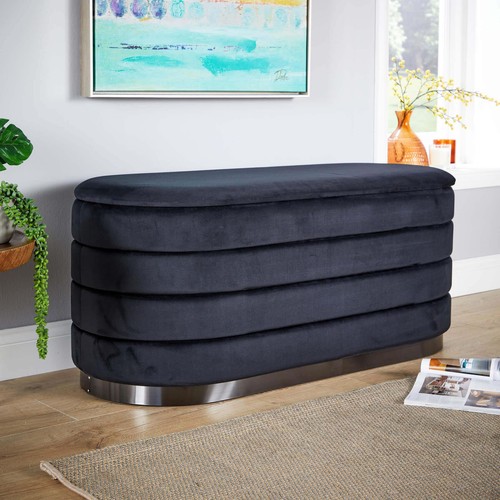 Velvet black storage ottoman - black,