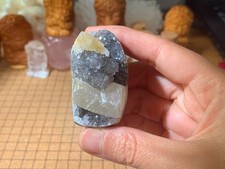 Small Natural Amethyst & Calcite Geode Quartz Crystal Cluster -  64 Grams (#125)