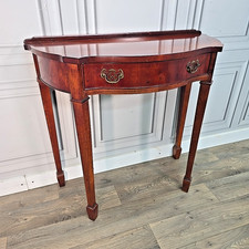 Antique Bow Front Console Table – Mahogany Veneer – Demi Lune & Drawer Vintage