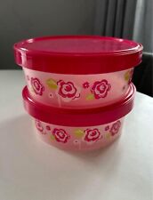 2 Round Plastic Pink Flower Storage Tubs 