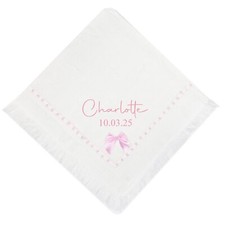 Baby Personalised Shawl Blanket Christening Name Date Pink Blue Ribbon Shawl