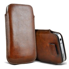 PU Leather Pull Tab Flip Case Cover Pouch For Various Phones - Brown (S)