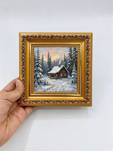 Winter cabin tree - cabin,