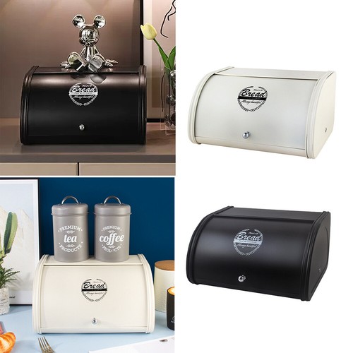 Metal bread bin with - roll, top
