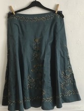 Ladies Size 12 Teal Embroidered Monsoon A Line Flared Skirt 