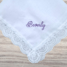 Personalised Lace Handkerchief - Embroidered Name Ladies Hanky Vintage Inspired