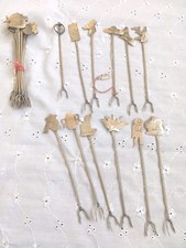 24 Vintage Cocktail Forks/Picks Home Bar Ware -  Marked Alpaca - Silver Coloured