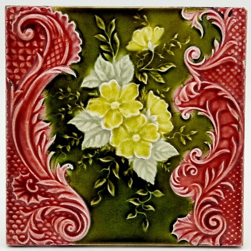 Antique fireplace tile moulded - antique,