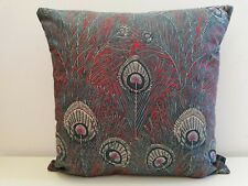 Liberty Hera & Velvet Fabric Arts Cushion Cover Red Teal Peacock Feathers