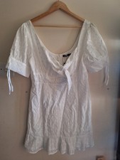 Boohoo White Eyelet Tie Dress
