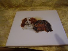 Vintage  Decorative SPANIEL Dogs  Tile ~ CERAMIC CORK BACKED