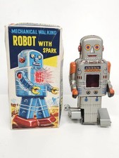 Vintage 1960s S.Y. Mechanical Walking Tinplate Robot – Japan Tin Toy Boxed Rare