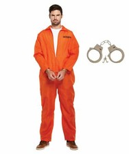 PRISONER COSTUME MEN Halloween Orange Jumpsuit Fancy Dress Convict stag Party 