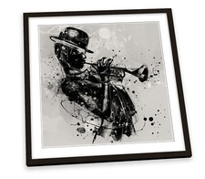 Abstract Woman Trumpet Jazz Grey FRAMED ART PRINT Picture Square Artwork