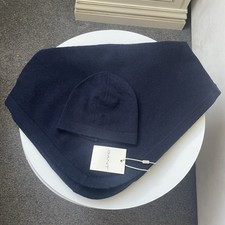 BNWT Gant Wool Blend Navy Newborn Baby Beanie and Blanket Set 0-3