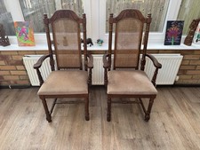 Pair Of Vintage Solid Wood Cane And Upholstery Dining Chairs MCM/Retro