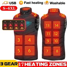 17 Heating Zone Men Heated Vest Jacket Winter Electric Waistcoat Sports Hiking