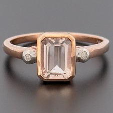9ct Rose Gold Morganite & Diamond Three Stone Ring Size K Hallmarked