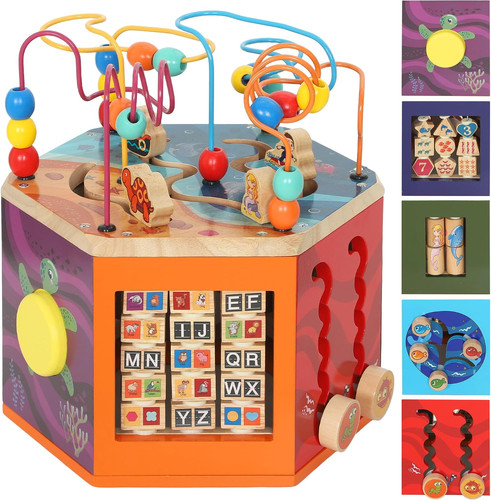 Wooden activity cube - wooden,