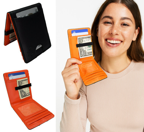 Orange black wallet men - orange, men's
