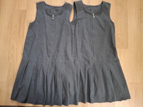 Girls grey pinafore dresses - x2,
