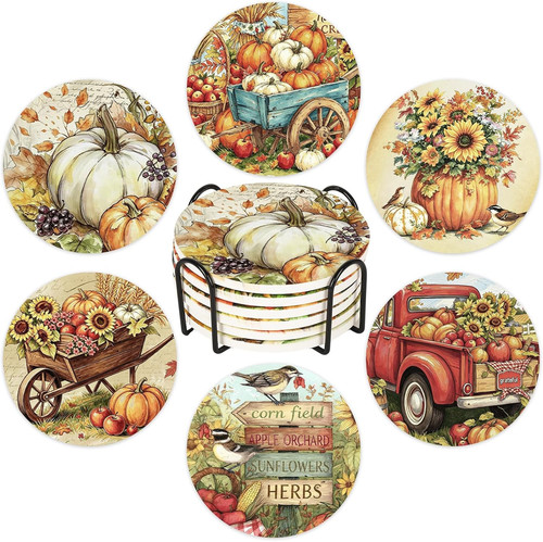6pcs fall ceramic - 6pcs, coasters
