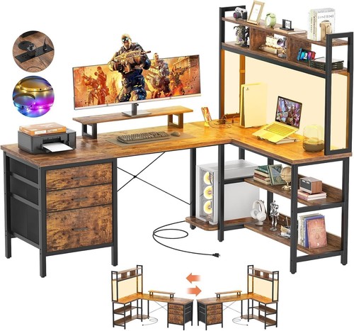Shaped desk with hutch - l,
