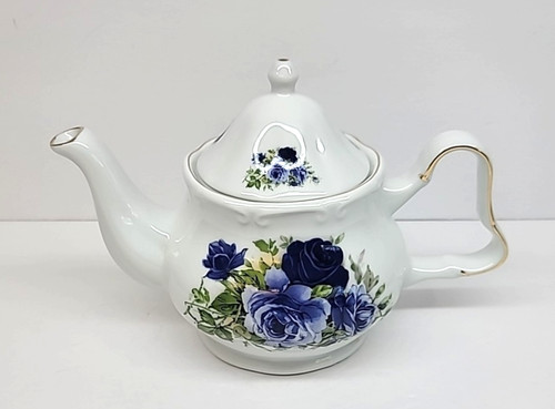 Large white teapot shades of - teapot, w/shades