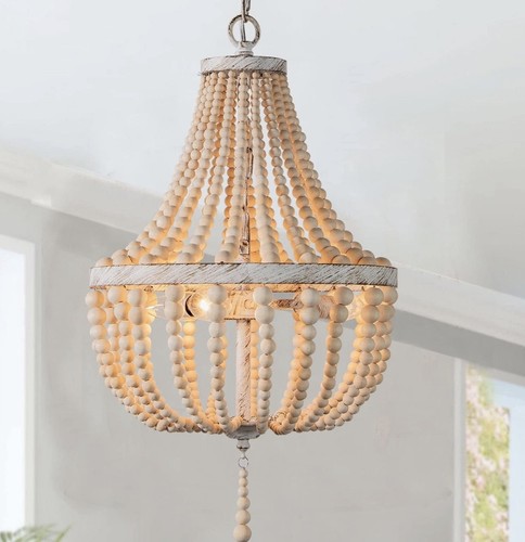 Lights wood bead chandelier - wood,