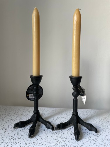 Pair cast iron claw candle - cast,