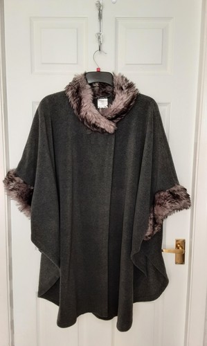 Grey cape coat faux - faux, fur