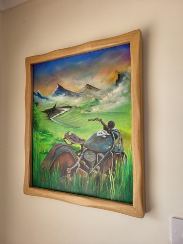 Motorcycle landscape painting - motorcycle,