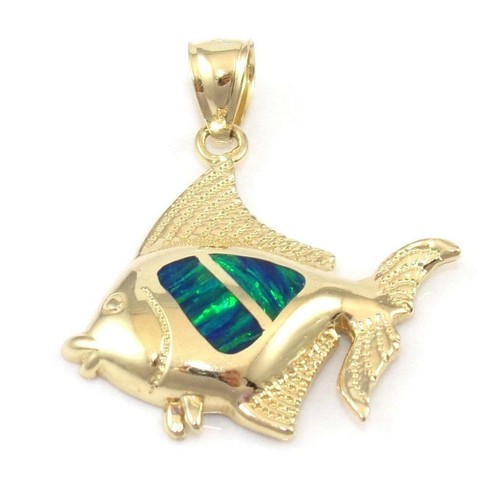 14k yellow gold pendant - gold, blue