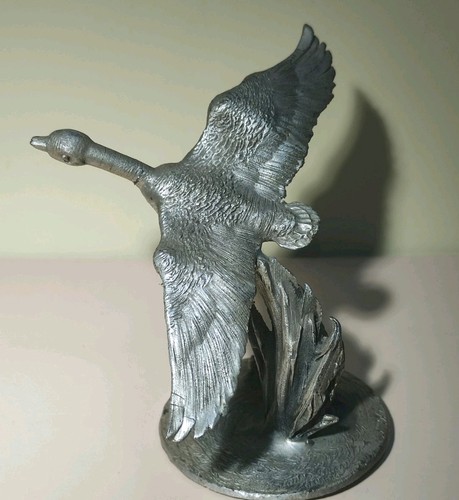 Pewter goose bird statue - goose,