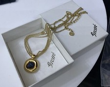 Vtg Grosse Germany Contemporary Gold Tone Square Blue Diamante Pendant Necklace