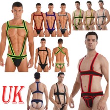 UK Mens Stretch Leotard Jumpsuits Bodysuit One-piece Jockstrap Wrestling Singlet