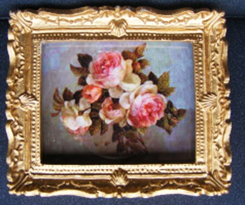 Dolls house pink roses framed - house,