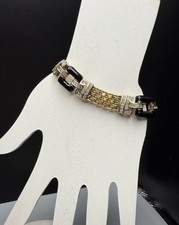 PANETTA signed VTG Rhinestone Gold Tone Black Enamel Safety Clasp Bracelet 7”