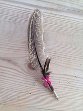 SMALL  PHEASANT FEATHER QUILL WRITING PEN WITH BOW . Biro Or Dip Nib