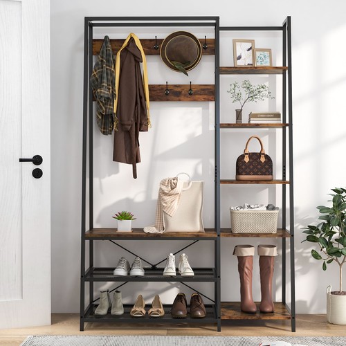 Wooden entryway coat rack with - coat,