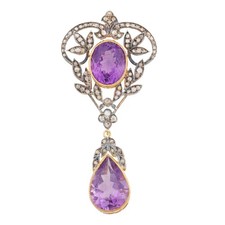 Antique Amethyst and Diamond Pendant 14K Gold