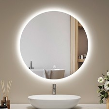 Frameless Round Bathroom Mirror With LED Backlit Lights Illuminated 50cm