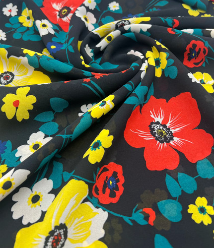 Black floral printed chiffon - floral,