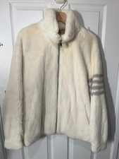 Real Mink Fur Coat M Off-White Grey Stripes 100% Silk Lining, Orig £1100