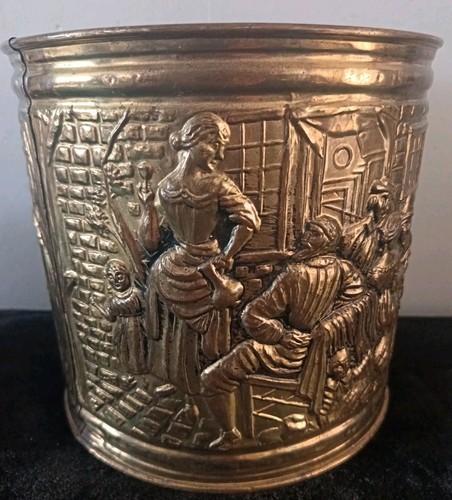 Vintage embossed brass planter - embossed,