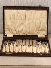 Vintage Stainless Nickel Fish Knife and Fork Set for Six in Original Box